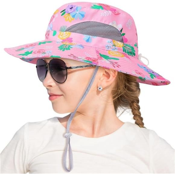 Kids Sun Hat Girls Bucket Hat Toddler Beach Pink - Picture 6 of 6